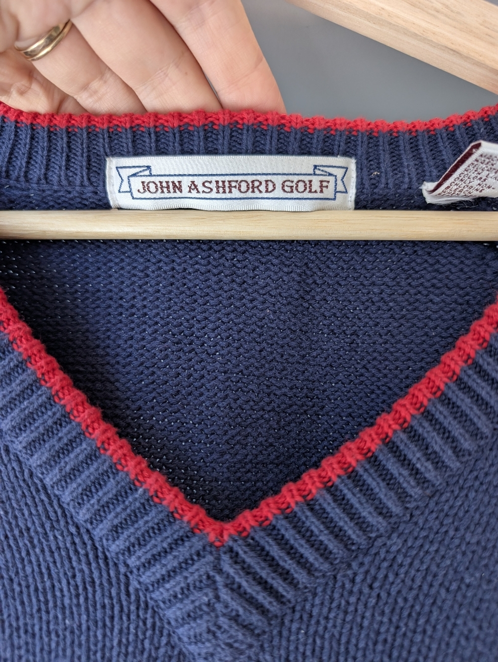Vintage V-Neck Sweater Navy Red Trim Novelty Golf Embroidered Cotton Size XXL - Picture 4 of 8